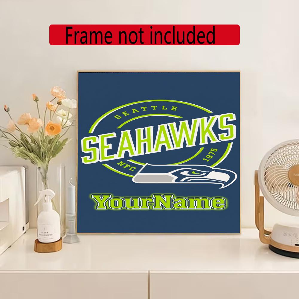 Seattle Seahawks Customize Your Name Diamond Painting Round Diamond Rhinestones Mosaic Diamond Embroidery Wall Paintings Rhinestones Gift Frameless