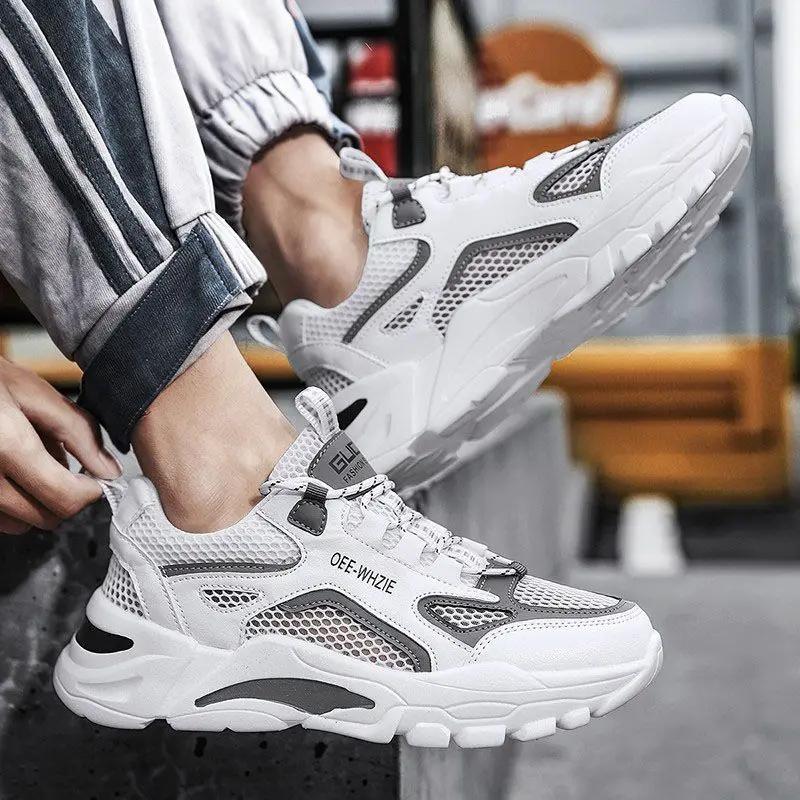 Fashion Men's Breathable Mesh Hollowed Out Casual Sports Shoes Summer Comfort Soft Sole Anti Slip Outdoor Running Shoes Male's Sneakers