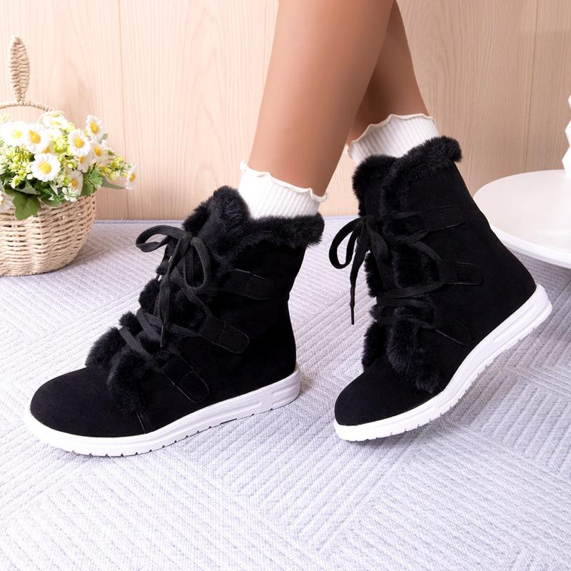 Large Size Snow Boots for Women's Autumn and Winter New Velvet Thickened Lace-up Warm Flat Cotton Boots for Women