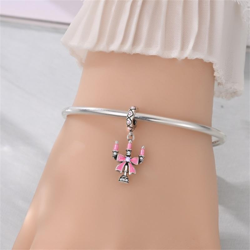 Original Charms Beads Copper Pink Candlelight Dinner Pendants For Woman Romantic Sense Of Ceremony Diy Jewelry