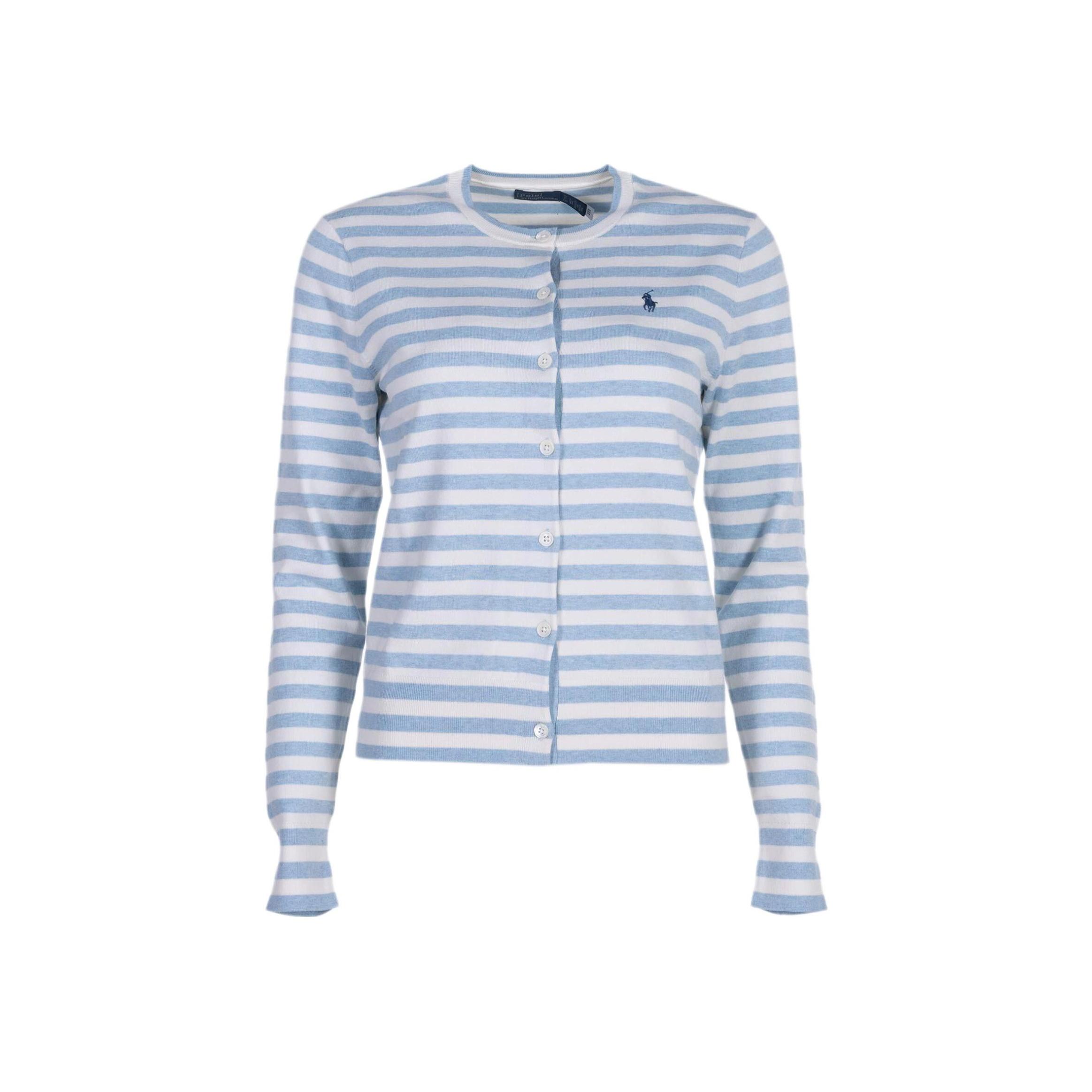 

Polo Ralph Lauren Полосатый логотип Однобортный Вязаный свитер с длинным рукавом Женский свитер Синий 211965762-001 M