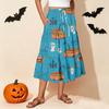 Women's Casual Stretch Waistband Drawstring Halloween Print  Half-length Skirt