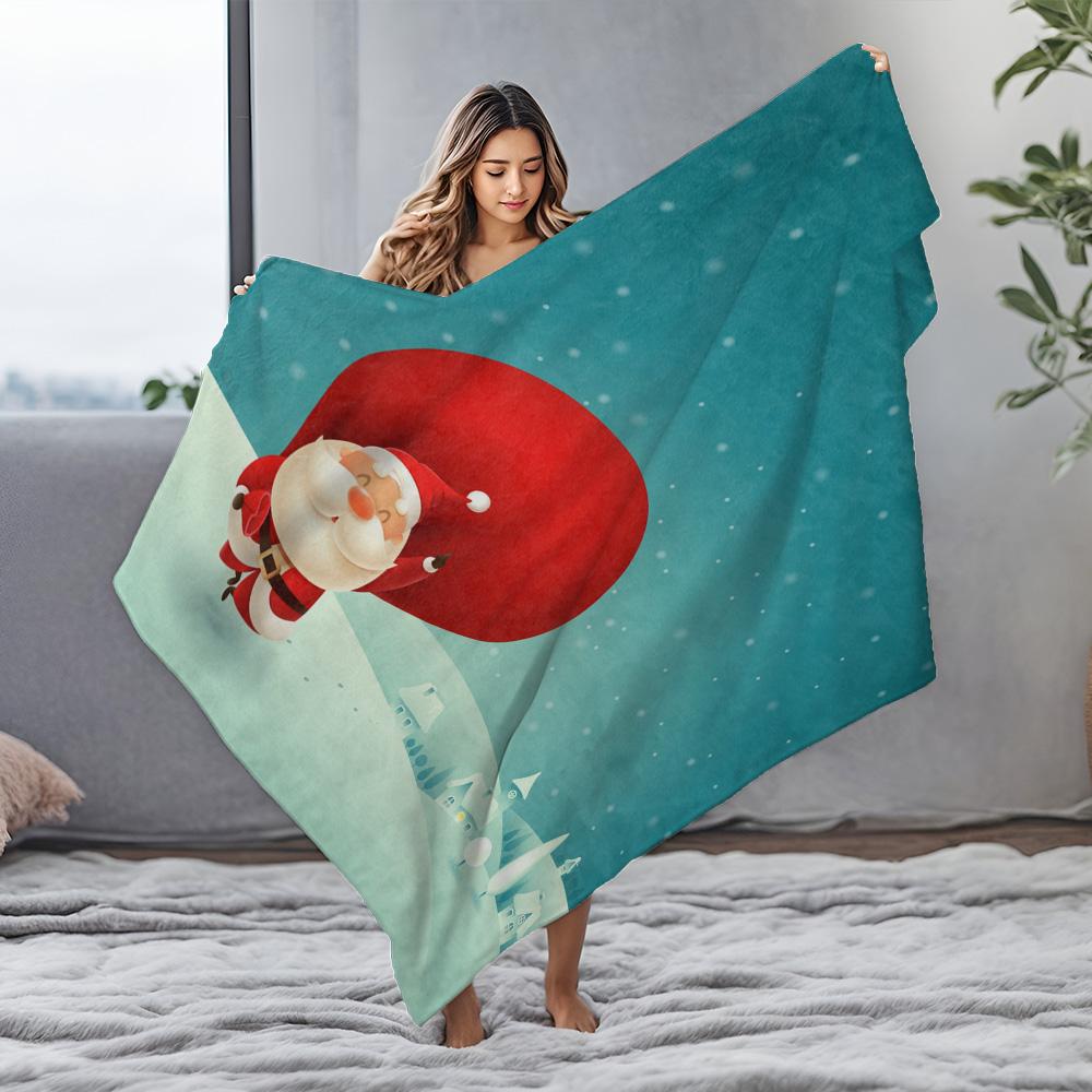 Cozy Throw Blanket Christmas Santa Claus Festive Holiday Decor Soft Warm Flannel Fleece Gift Home Bedroom Living Room Dorm