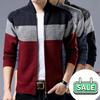 Pavasaris ir žiema Nauji vyriški megztiniai vienaeiliai madingi megztiniai plius dydžio megztiniai susiuvami Colorblock stovo apykaklės paltai striukės