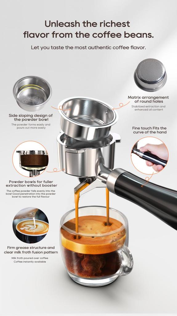 HiBREW H10B Espresso Coffee Machine, 20Bar Extraction Pressure, Semi-Automatic, Adjustable Temperature & Cup Volume, 1.3L Removable Water Tank, Silver