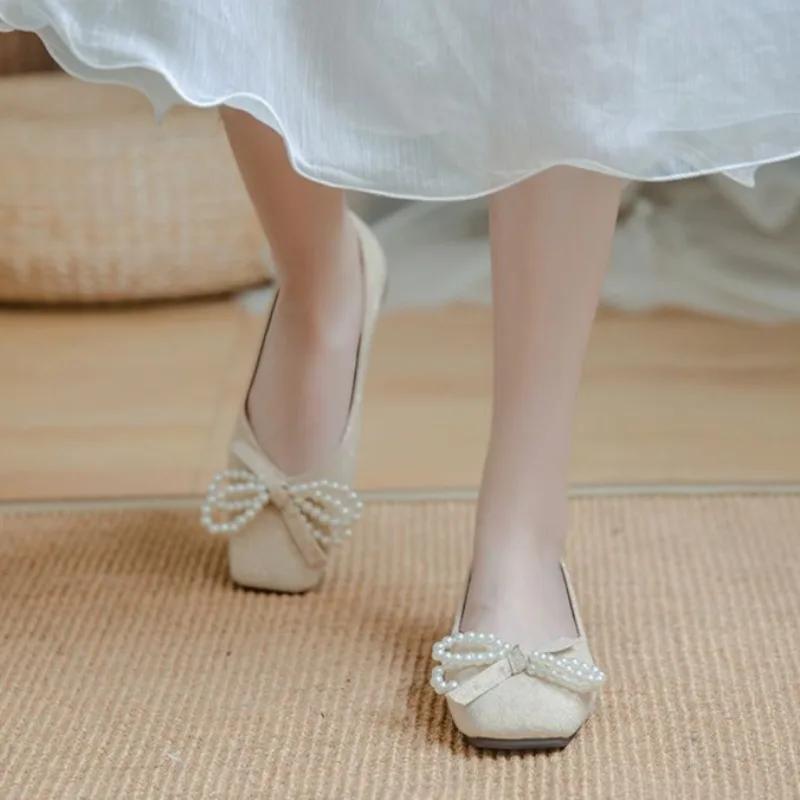 Fashion Elegant Party Shoes for Women With Bow Slip-on Shallow Breathable 2025 Trend High Quality Fashion Young Social Chic Woman Flats