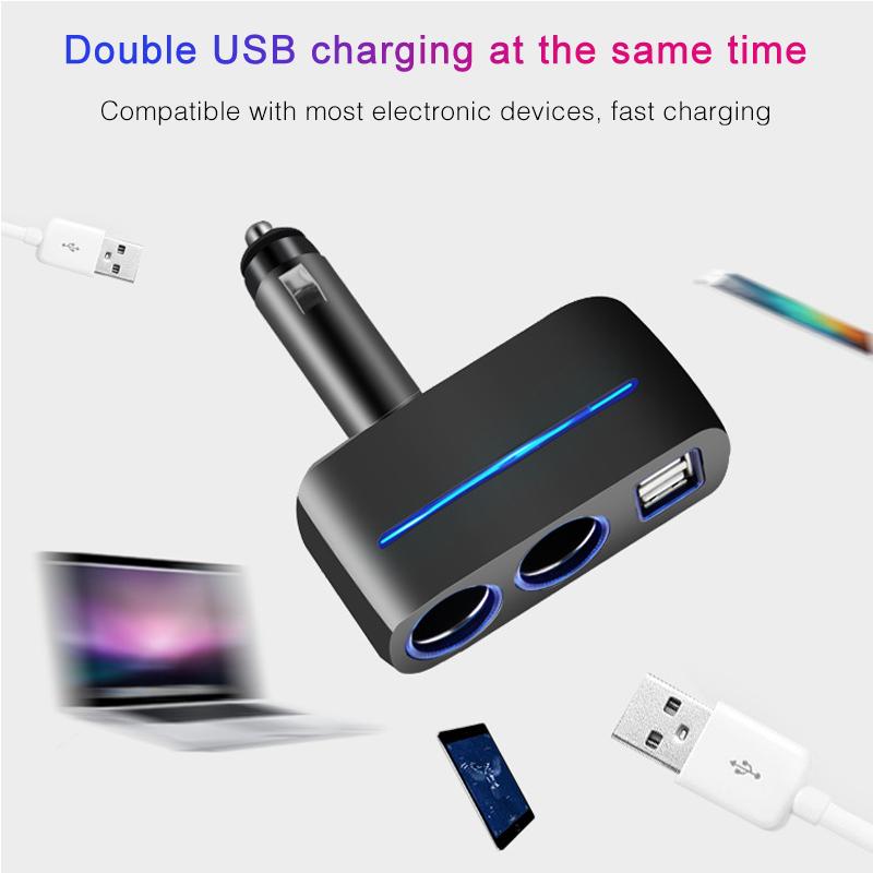 12V-24V Car Cigarette Lighter Socket Splitter Plug LED Auto Sockets Adapter USB Car Charger For Mobile Phone MP3 DVR Accessories