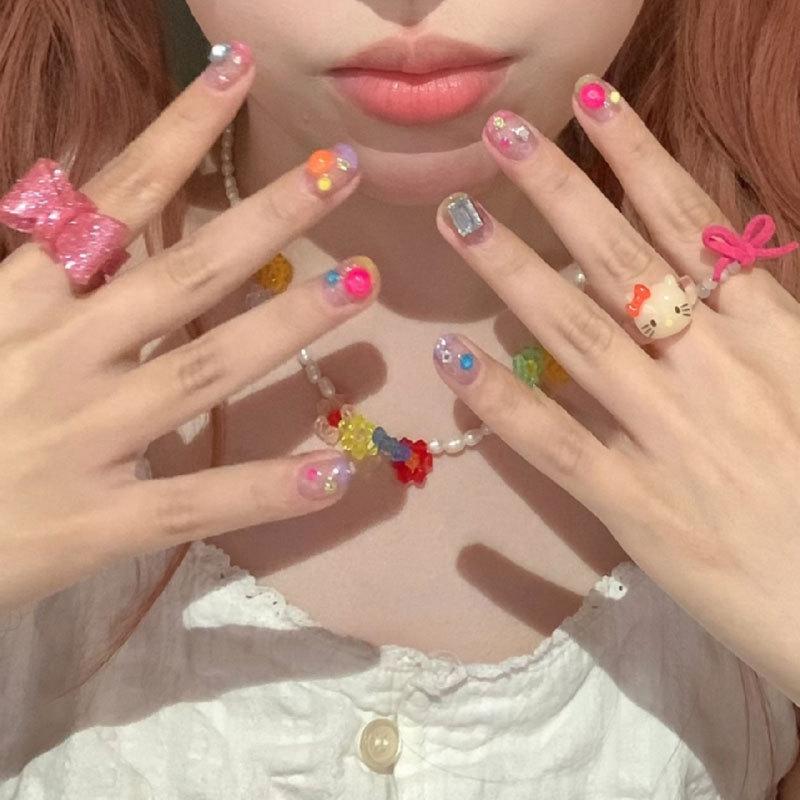 

Handmade Gem-Embellished Wearable Nail Art: Internet Celebrity Style Gel Nail Patches from Thailand Short Oval L