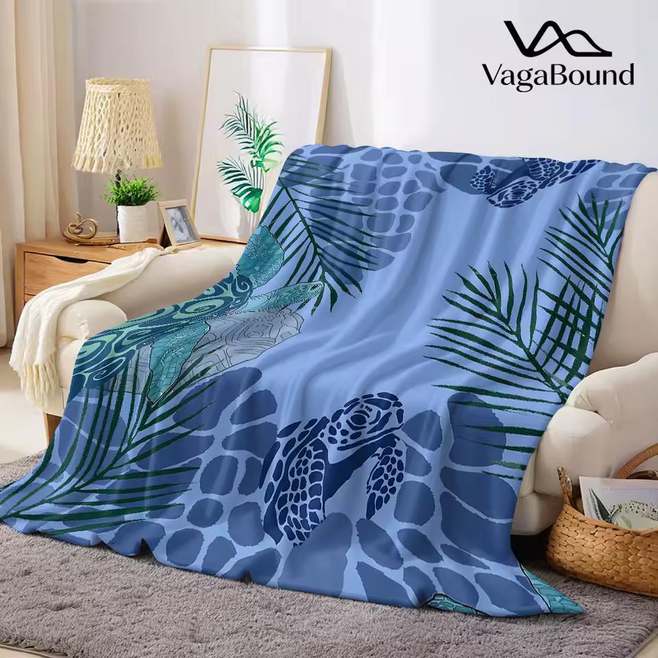 Sea Turtle Palm Flannel Blanket Warm Soft Halloween Christmas Decorative Couch Warm Cozy All-Season Gift