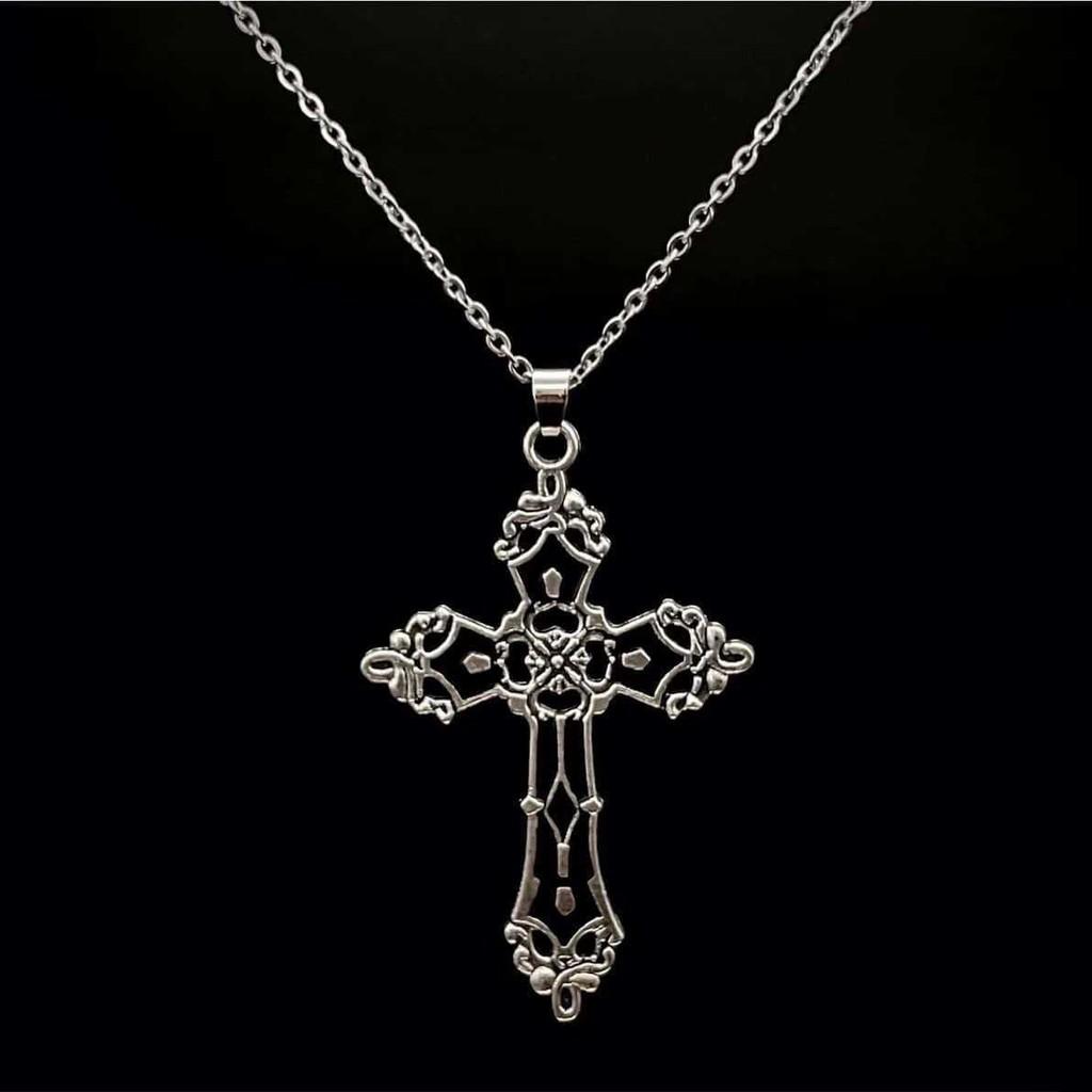 Gothic Cross Pendant Necklace For Women With Alloy Chain And Geometric Design