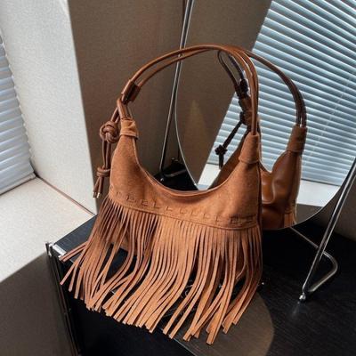 Große Kapazität Tasche Damen Herbst Neu Matt Nischen Design Schulter Umhängetasche Internetstar Fransen Tasche