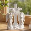 3D Printed Angel Statue Praying Ornament Dual Angels with Flowing Cloud Base Sacred Detailed for Entryway White Sculpture Desk Prayer Table