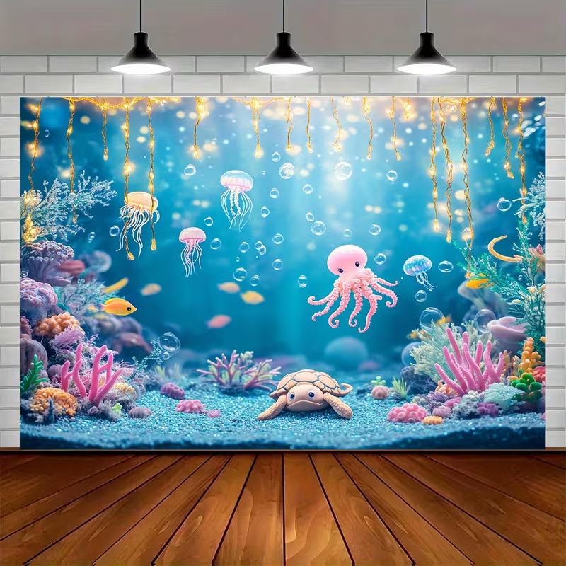 

2D Whimsical Underwater World Backdrop, Kids Party Background Cloth 47.2x31.5inch/120*80cm