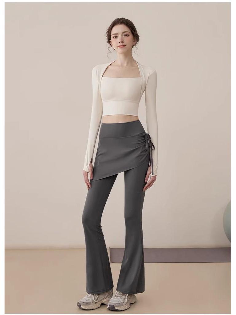 Pantaloni fustă de yoga pentru femei 2025: Pantaloni lungi eleganți tip două piese false, micro evazați, pentru alergare și fitness, pentru primăvară