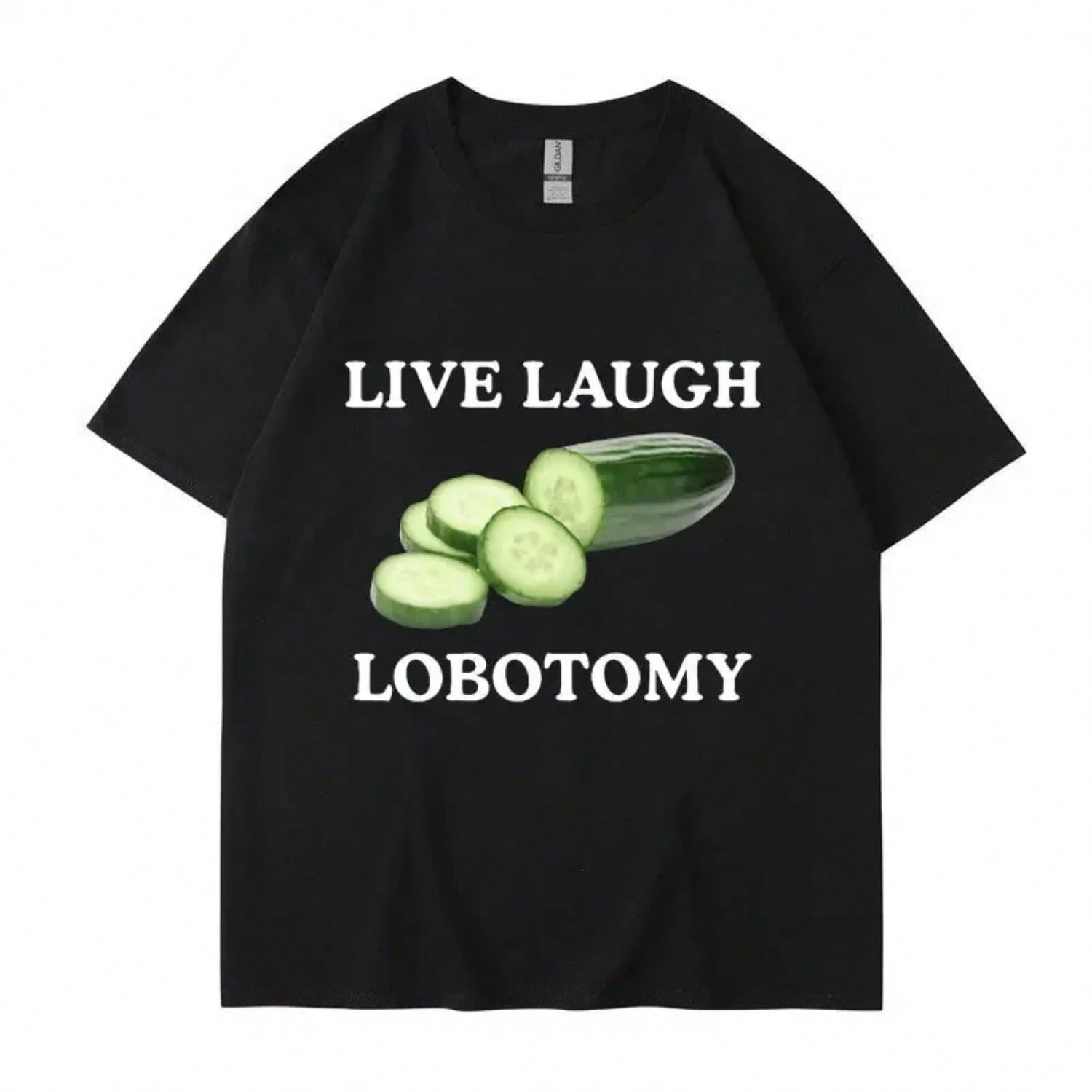 Live Laugh Lobotomy Cucumber Funny Meme T-Shirt Wounisex Creativity Humor T Shirt Oversized Pure Casual Tops Streetwear S разноцветный