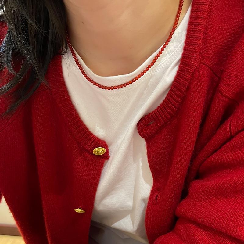 Women's Elegant Red Agate Beaded Choker Necklace: Retro, Luxurious & Versatile Fashion Accessory