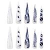 Silver Flame Crocodile Print Long Pointed False Nails - Cool Hot Girl Wearable Nail Art