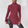 Winter Women's High Neck Slim Waist Under Split Long Sleeve Sweater