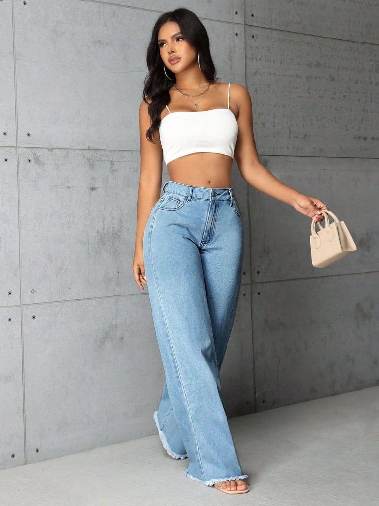 In-Stock Women's Floor-Length Low-Waisted Wide-Leg Jeans