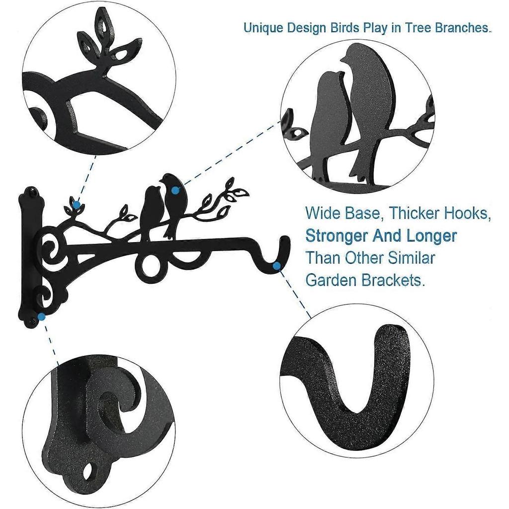 2PCS Rustproof Iron Hooks Hanging Basket Bracket - Outdoor Wall Hangers for Planters, Wind Chimes & Bird Feeders