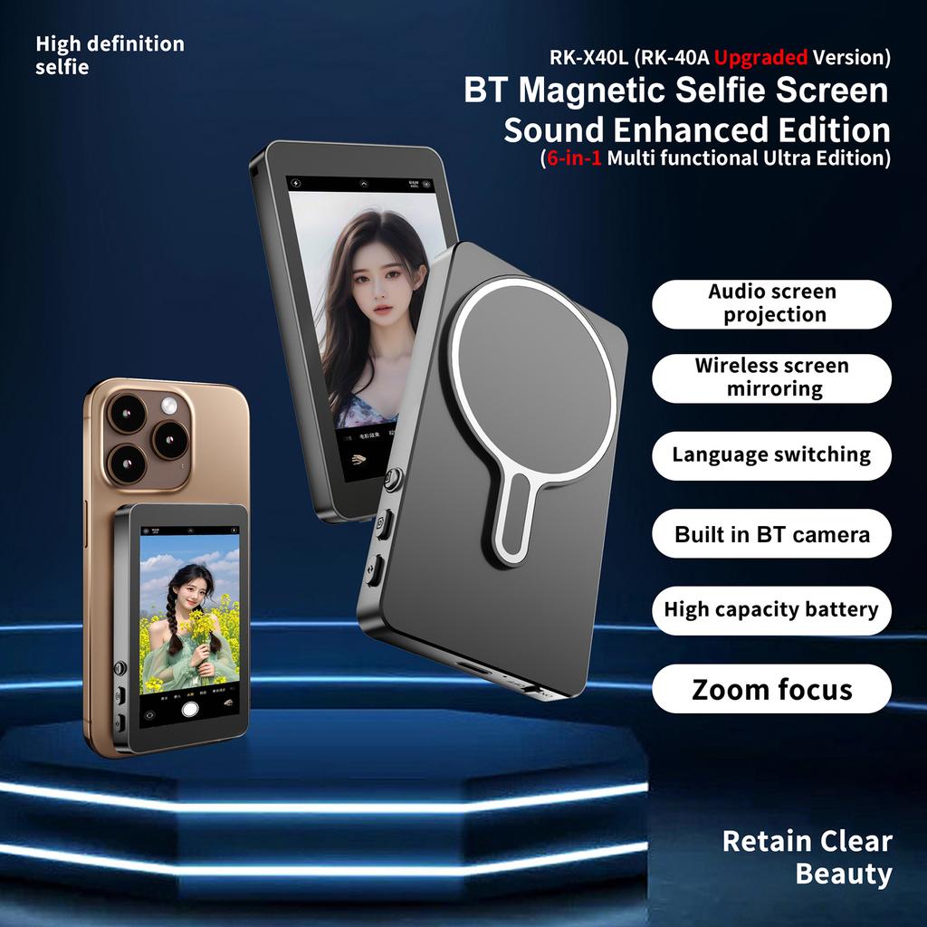 Upgrade Magnetic Wireless Selfie Monitor Screen 4inch For Android Phone Rear Camera Live Streaming Video Recording W/ Zoom Focus