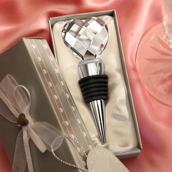 

Chrome Bottle Stopper Crystal Heart Shape Wedding Favor Drink Reception