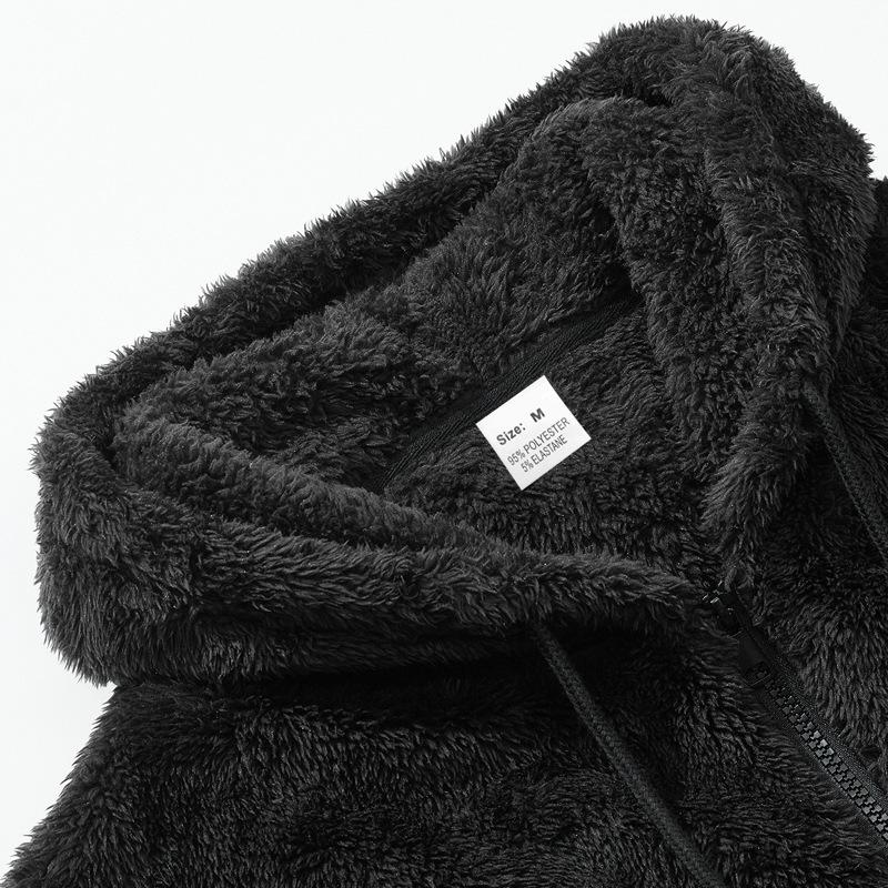 Men's American Style Double-Sided Fleece Hooded Jacket - Autumn/Winter, Zipper, Loose Fit, Casual Sweatshirt.