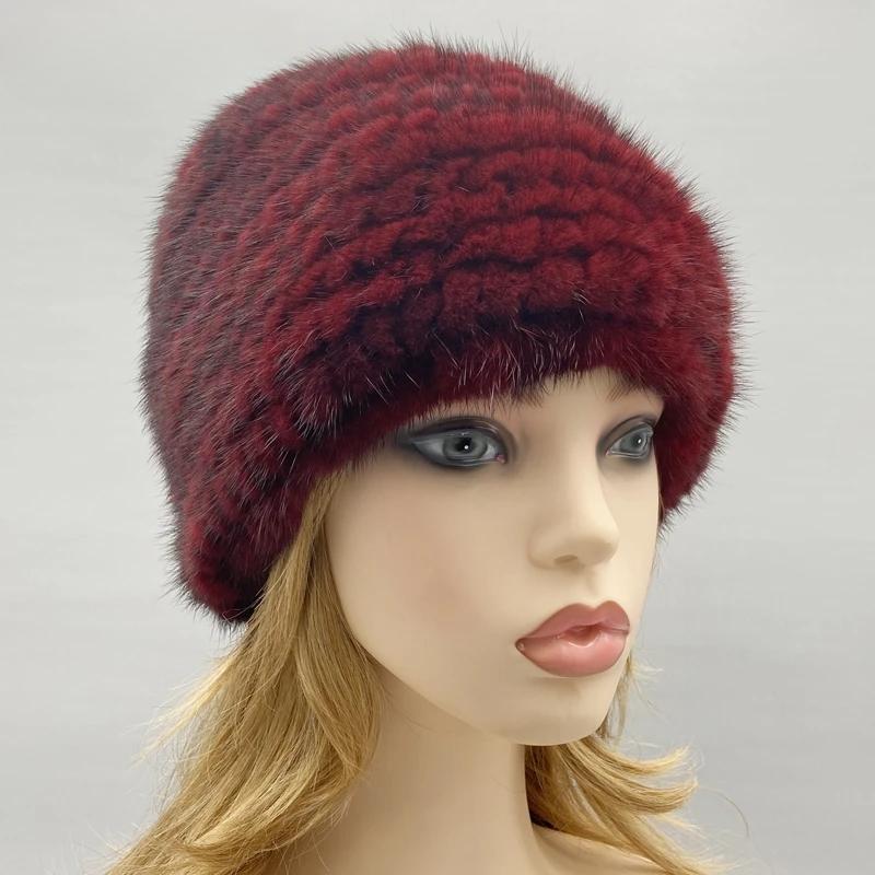 Men Woman Fur Hat Winter Real Fur Knitted Mink Cap Unisex Classic Warm Headwear Natural Mink Fur Beanies