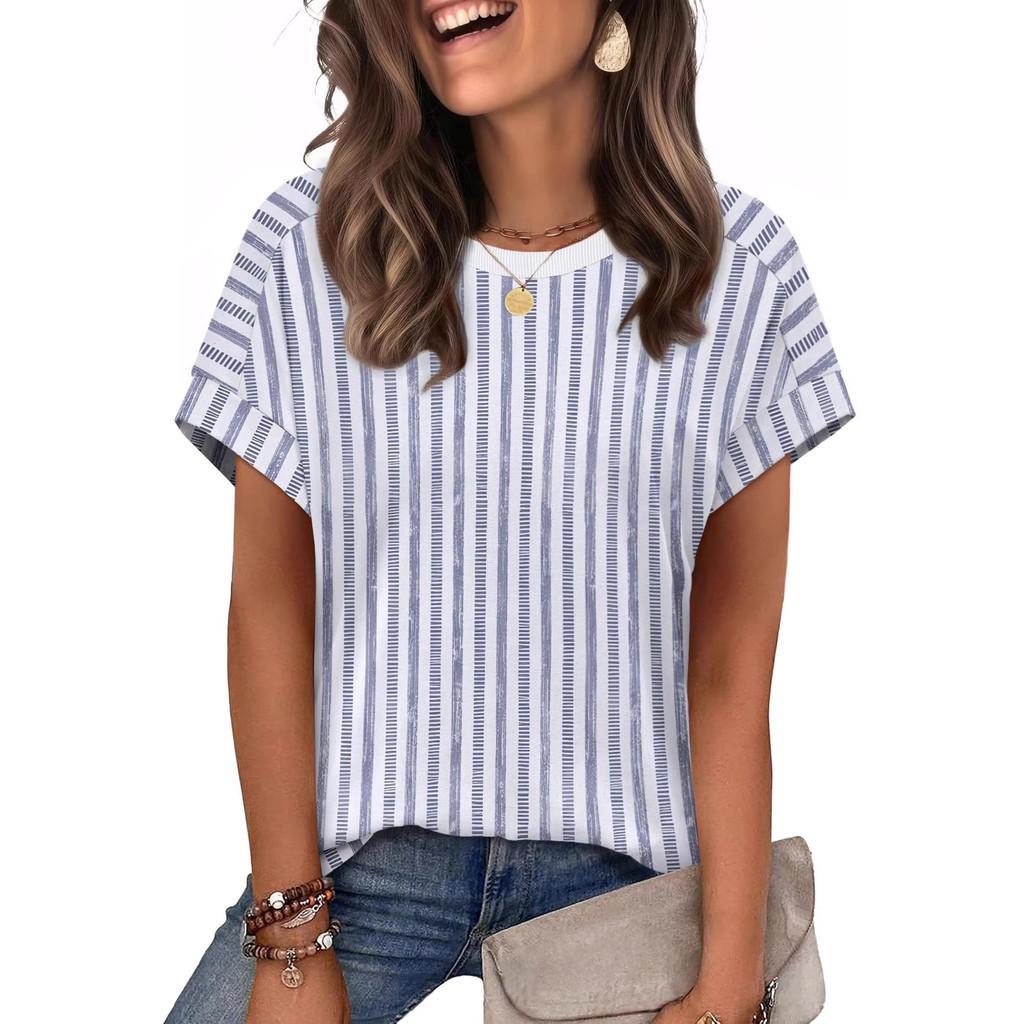 Casual Striped T Shirt For Women With Polyester Fabric Summer Comfort For Daily Wear