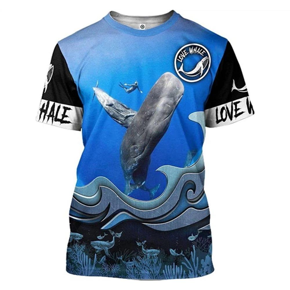 Tfashion Wal Grafik T-Shirt Herren Lässig 3D Meeres Tier Gedruckt Kurzarm T-Shirt Y2k Hip Hop Damen Kinder Kleidung Oberteile