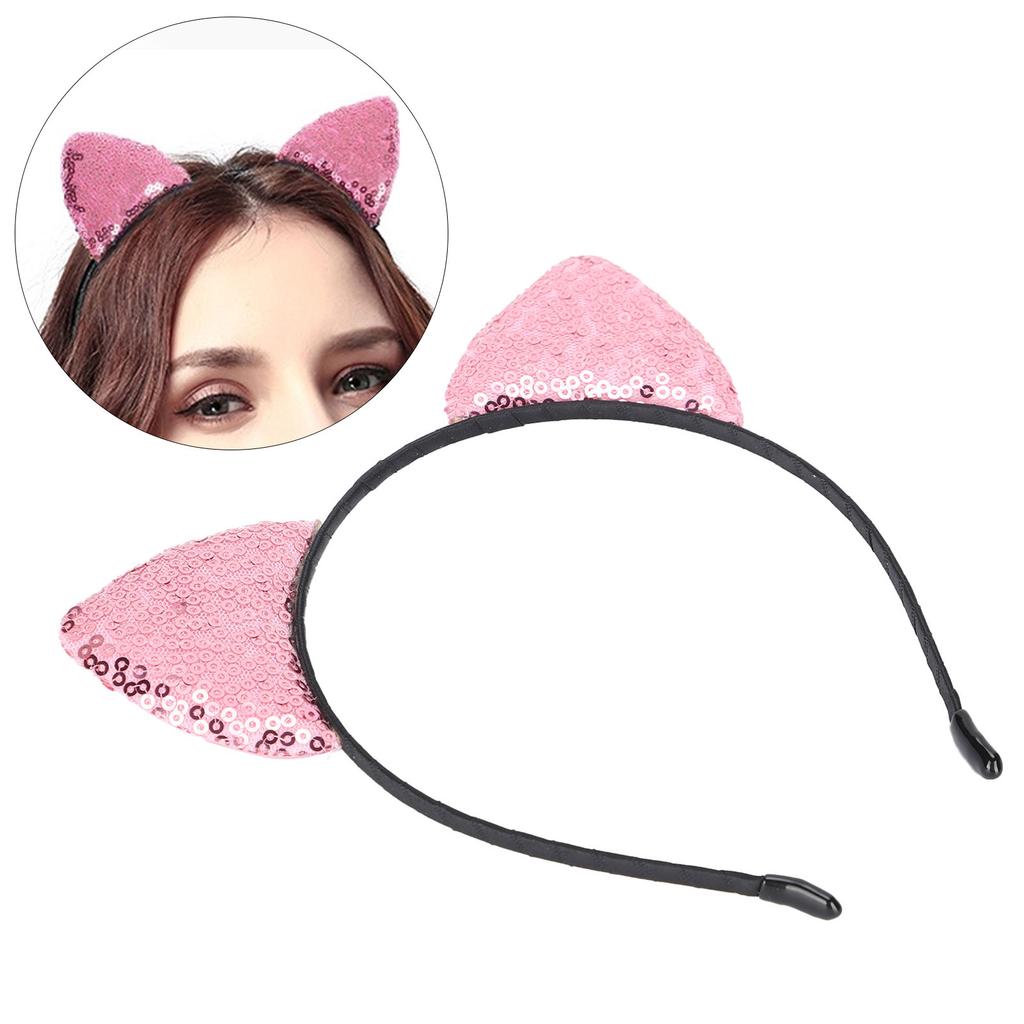 Reversible Sequin Cat Ears Headband Shiny Cat Ear Hair Hoops Women S Kitty Hair AccessoriesPink