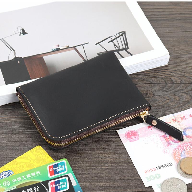 Handmade Crazy Horse Leather Wallet Retro Small Coin Money Bags Simple Wallets Zipper Pouch Card Holdes