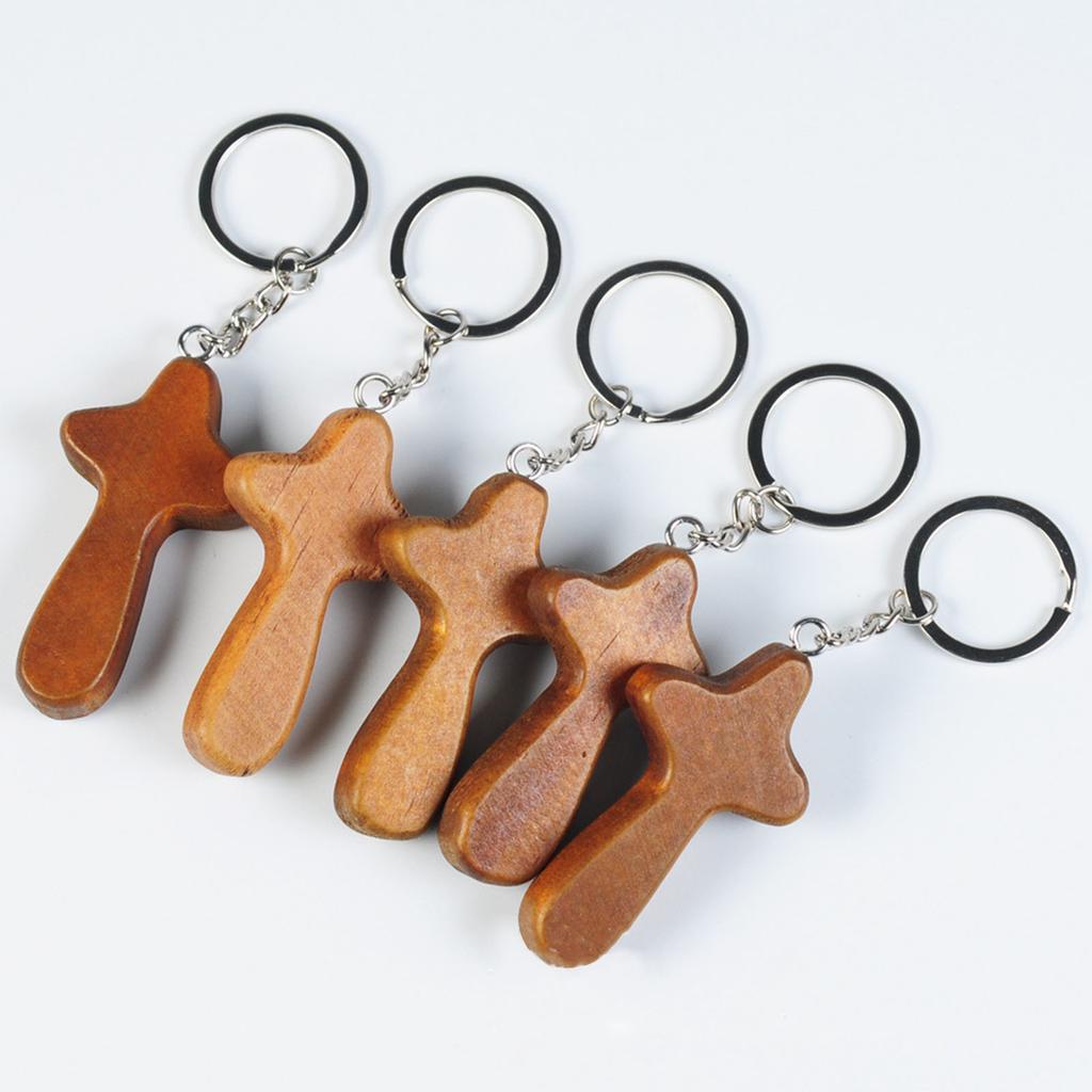 Wooden Comfort Cross Keyring Bag Decoration Charm Car Keys Holder Handmade Pendant Keychain Christian Religious Gift