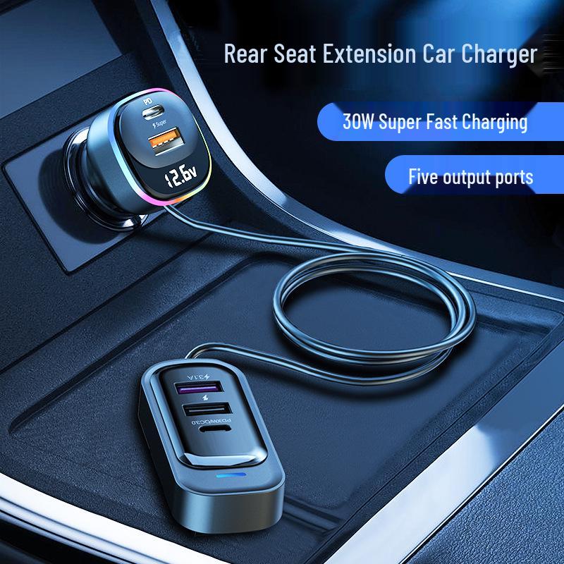Super Fast Multifunctional Rear Seat Car Charger with PD Multi-Port Cable