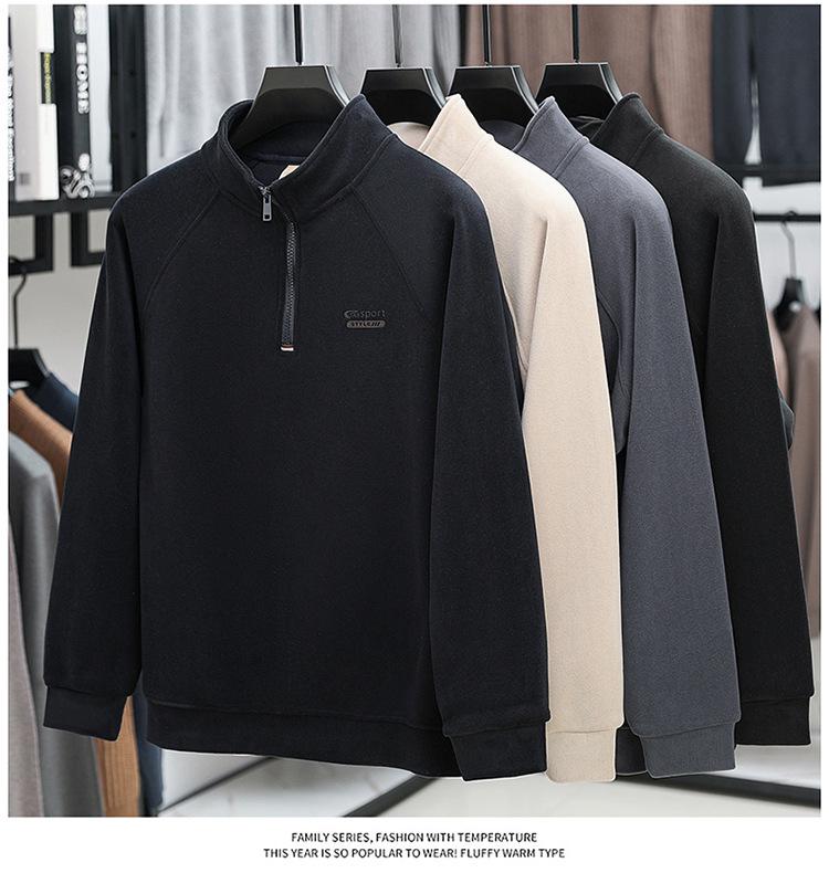 Men's Casual Winter Fleece Half-Zip Stand Collar Hoodie