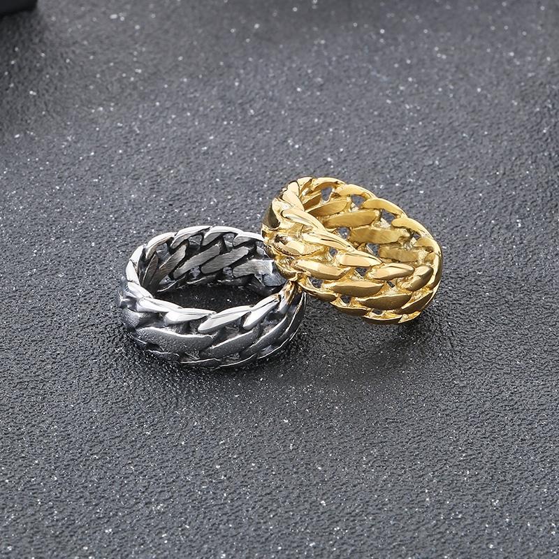 Kalen Braided Stainless Steel Men's Ring Punk Chunky Accessories Gold Color Finger Ring Trendy Jewelry Gift Thick Anillos