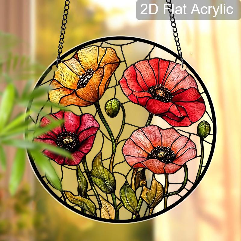 Acrylic Poppy Flower Suncatcher Stained Glass Effect Window Hanging Ornament Floral Themed Gift for Home