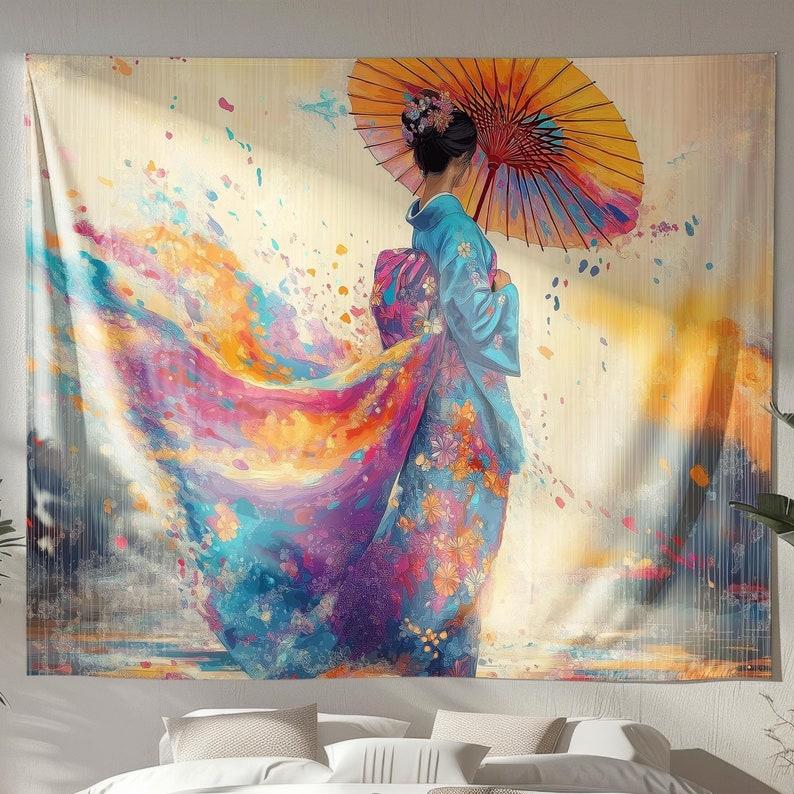 Vibrant Japanese geisha tapestry 75x100 чёрный
