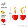 Fashion C-shaped Red Heart Earrings for Women,Gold Plated Stainless Steel Earrings,Classic Geometric Jewelry Gifts