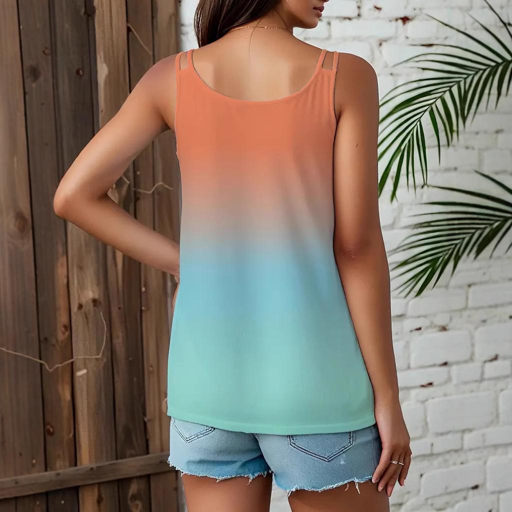 Women's Crew-neck Gradient Print Sleeveless Shoulder Camisole