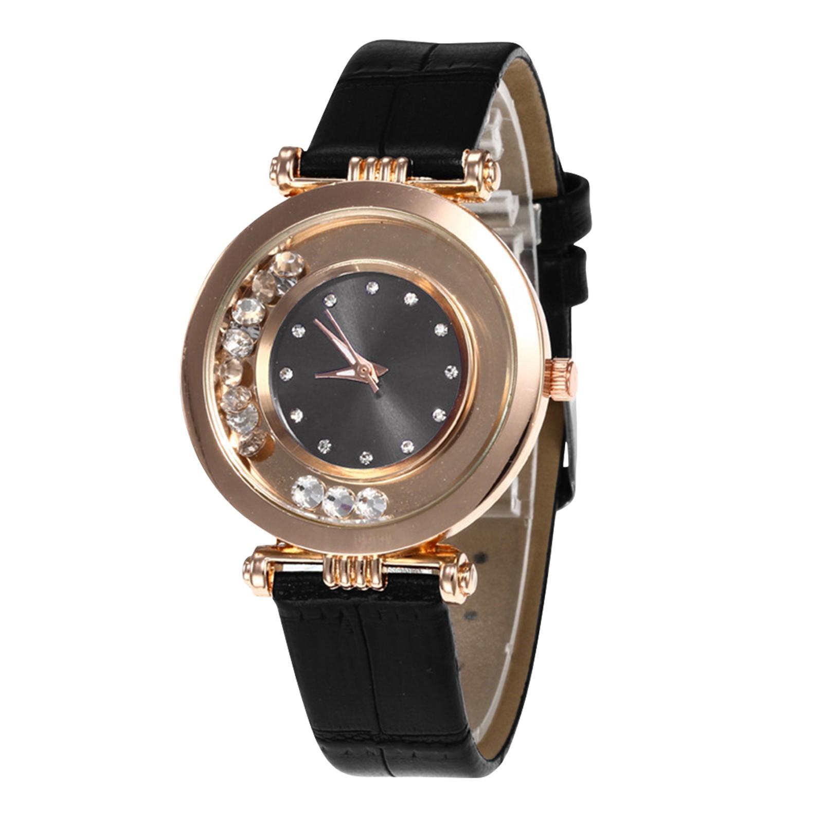 

Женские часы из искусственной кожи с россыпью бриллиантов и шарикоподшипником, модные женские кварцевые часы с бриллиантами One Size чёрный