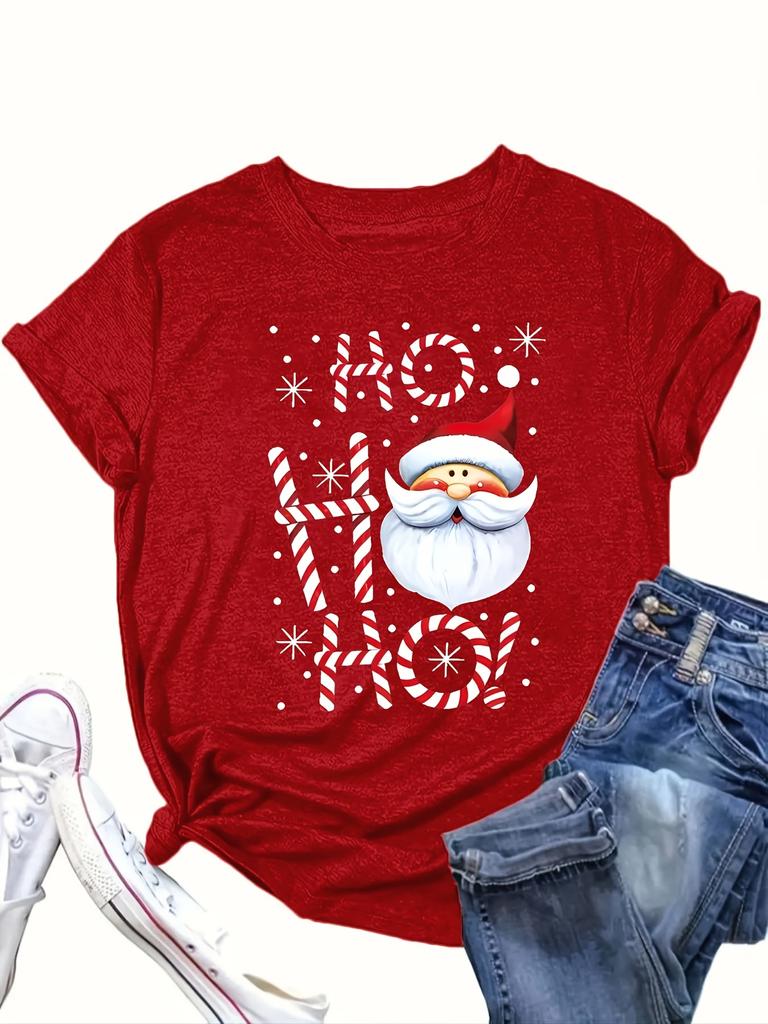 Women'S Cartoon Santa Claus Trendy Printed Casual Round Neck T-Shirt Summer Short Sleeved Harajuku Streetwear Tops Tees