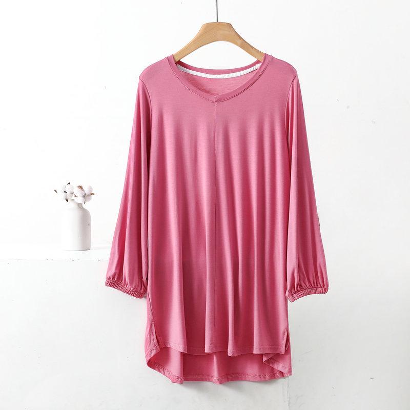 Women's V-Neck Plus Size Loose-Fit Modal T-Shirt - Nine-Sleeve Casual Summer Top