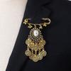 Bohemian Rhinestone Flower Tassel Brooch for Women - Exotic Style Suit Coat Pin
