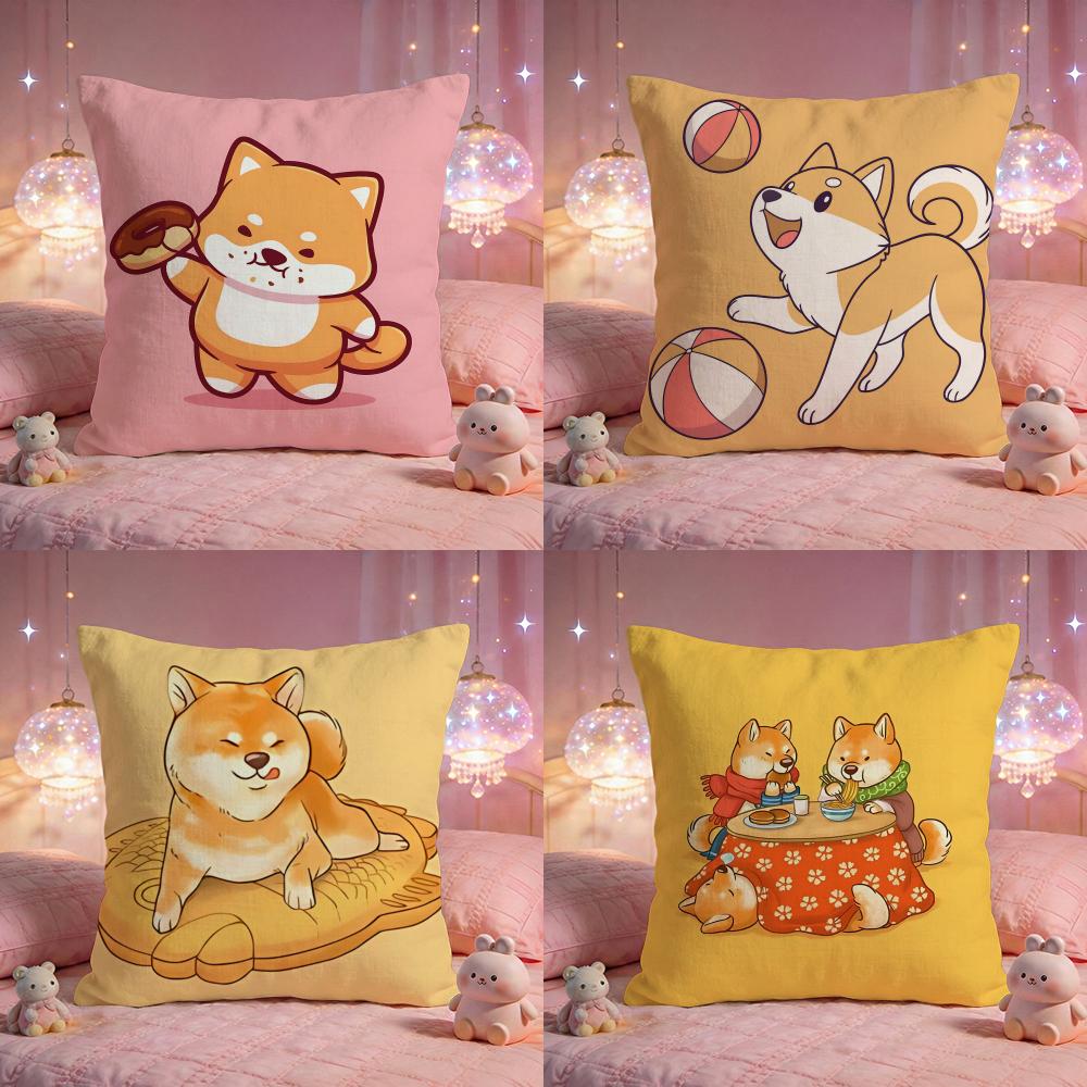 Playful Shiba Inu Cushion Cover Premium Comfort Reversible Pillow Cove Two in One Design for Any Room Car Interior