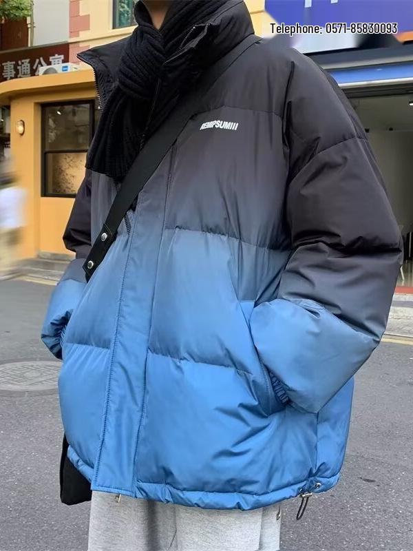 Gradient Color Thickened Cotton Jacket for Men - Autumn/Winter Trendy American Loose-Fit Coat