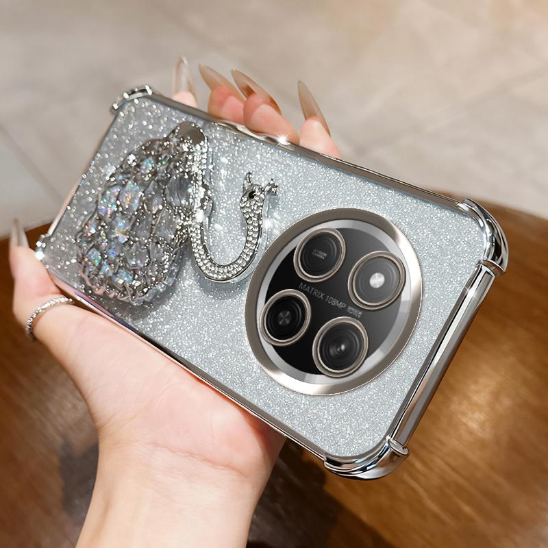 KEYSION Shockproof Plating Phone Case for HONOR X9c 5G Clear TPU Glitter Jewelled Swan kickstand Cover for Huawei Magic7 Lite 5G
