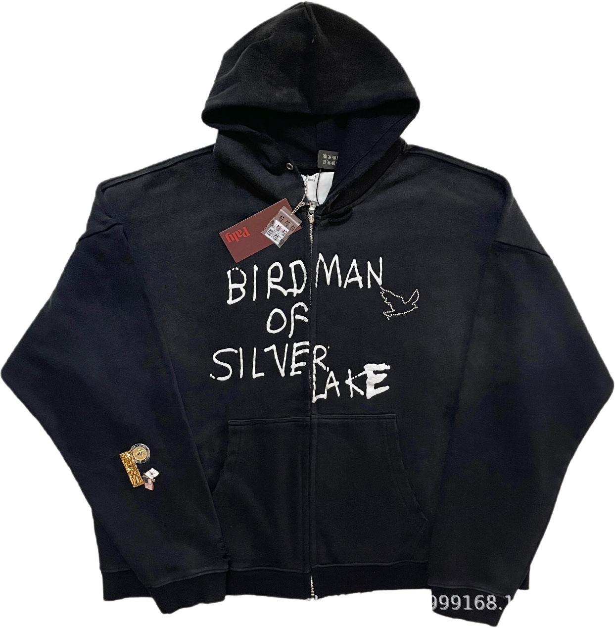 2025 Autumn/Winter Distressed Letter Print Zipper Hoodie One Piece M