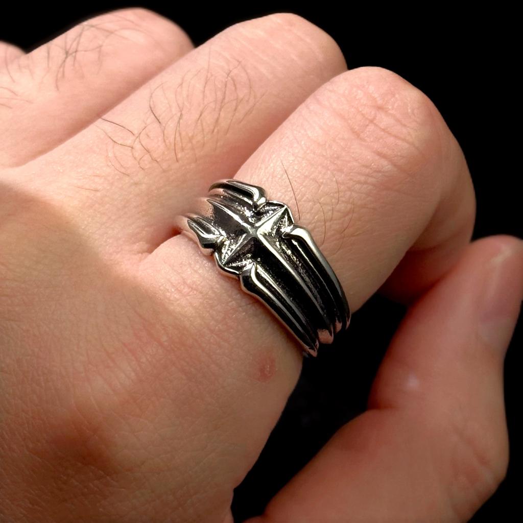 Anillo Abierto Ajustable Retro “Astral” de Estrella Para Hombres Cobre Chapado en Plata Punk Gótico Joyería Atrevida Accesorios de Moda Regalo Unisex