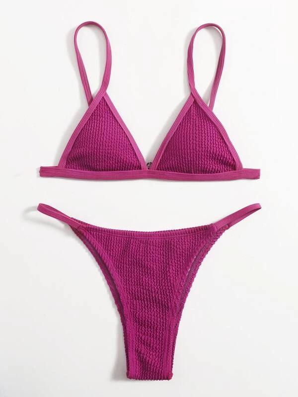 Evropské a americké sexy trojúhelníkové bikiny - Dámské jednobarevné plavky ze speciálního materiálu, 2022